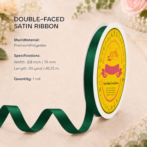 Image of Double Face Spruce Green Satin Ribbon 3 /8 inch X 50 Yards Polyester Spruce Green Ribbon for Gift Wrapping Very Suitable for Weddings Party Invitation Decorations and More