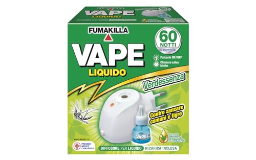 Vape, Elettroemanatore Liquido Verdessenza e Ricarica Liquida con oli essenziali di eucalipto, Antizanzare Elettrico, Protezione per 60 Notti,contro le Zanzare Comuni e Tigre, 36 ml