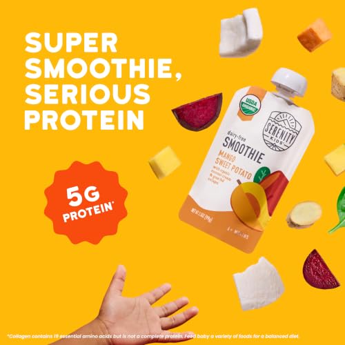 Image of Serenity Kids Baby Food Pouches, Toddler Snacks, Smoothie, 3.5 Oz, 12 Pack | 5g Protein, Organic Dairy Free Baby Puree, Baby Snacks, Toddler Food, Gluten Free Snacks, Smoothie Pouch