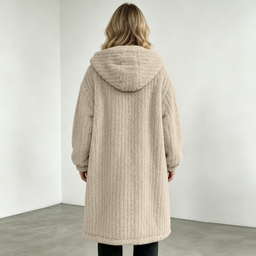 TERGHTP Womens Fleece Jacket Sherpa Hooded Open Front Winter Long Coat - image 6