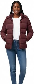 جاكيت منفوخ مبطن للنساء، معطف شتوي بغطاء للرأس، ملابس خارجية بسوستة، لون بورجندي