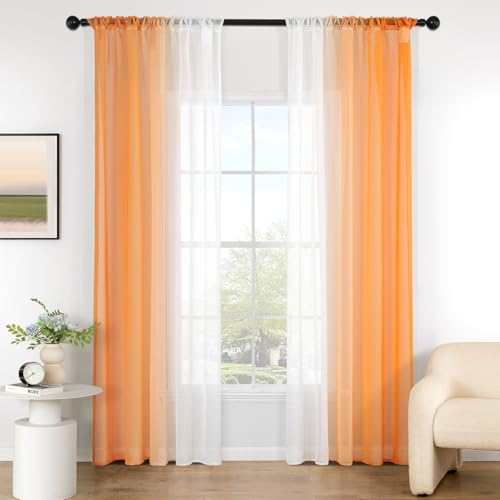 MIULEE Rideaux Voilages Intérieur Fenêtre en Polyester de Couleur Changée Voile Transparent Décor pour Salon Chambre Bureau Lot de 2 140x245cm Orange