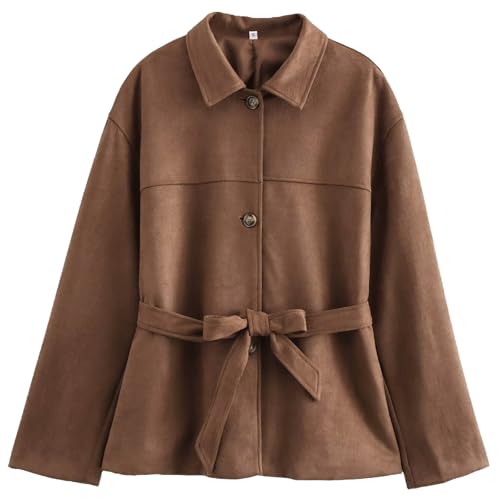 Cromoncent Women's Faux Suede Leather Jackets with Belt