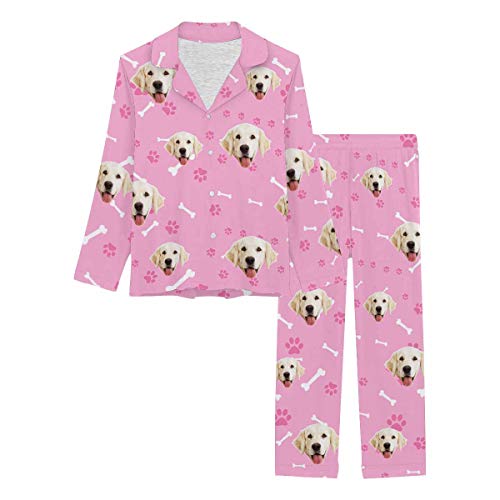 Custom Personalized Pajama Set for Women Picture Print Long Sleeve Sleepwear Button Down Nightwear