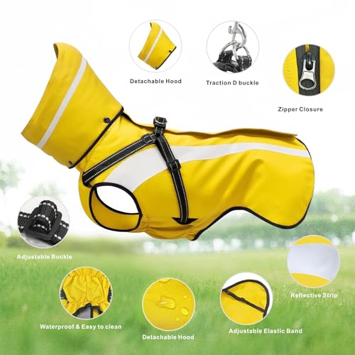 Oslueidy Hund Regenmantel wasserdichte Regenmäntel für Hunde Regenjacken mit Kapuze Haustier Regen Poncho Mantel für kleine mittlere große Hunde Welpen S-XXL (Gelb, M)