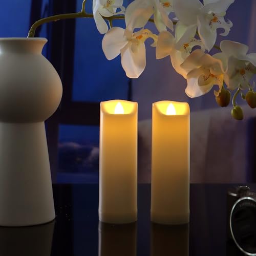 Image of QIDEA 2 inchX7 inch Outdoor Waterproof Flameless Candles with Timer, Battery Operated Flickering Led Pillar Candles, Electric Plastic Fake Candles for Home Garden Wedding Halloween Xmas Decorations 4 Pack