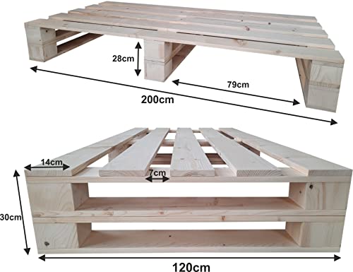 sunnypillow Palettenbett M2 aus Holz 120 x 200 cm mit Lattenrost und 2 Bettkästen. Stabiles Seniorenbett Kinderbett Jugendbett Gästebett erhöhtes Einzelbett Bettgestell Futonbett Komforthöhe Naturholz