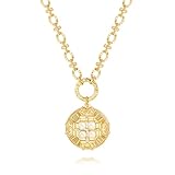 KOOUNUATA Declaración bizantino cruz medallón collar perlas de oro de 18 quilates con cuentas de moneda grueso collar de cadena con facetas ajustable