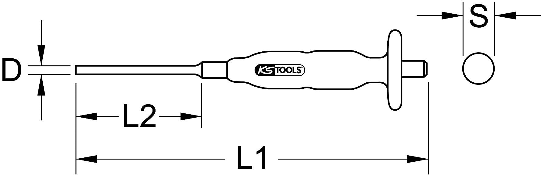 KS Tools 156.0026 Chasse-axe bruni avec poignée grip Diamètre 6 mm Longueur 270 mm