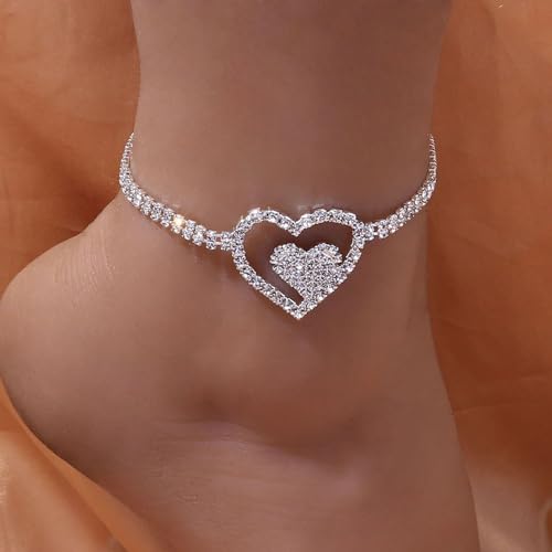 Image of Sora Tuki Ankle Bracelets for Women Waterproof Butterfly Heart Cross Anklets for Women Tennis Rhinestone Anklet Bracelet Large Plus Size Anklets Big Ankle Beach Summer Foot Jewelry