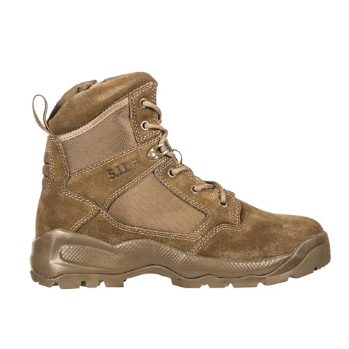 5.11 Tactical Men's 6-Inch Boots, ATAC 2.0 Side-Zip, Brown Hiking Work Boots, Dark Coyote, Style 12395ABR