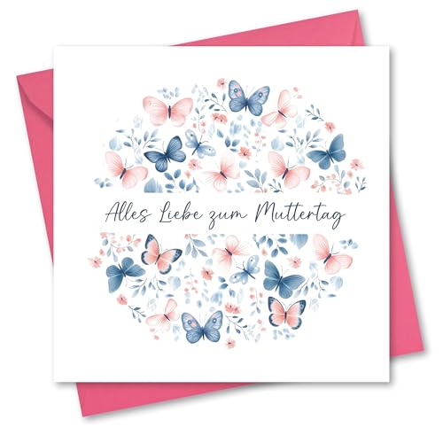 Absolutely Yours Muttertagskarte für Mama Schmetterling-Design rosa und blau mit passendem Umschlag Größe 150 x 150 mm wenn gefaltet