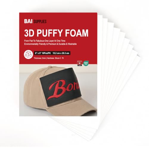 BAI 3D Puffy Embroidery Foam 3 mm 6 x 8 in 10 Sheets White