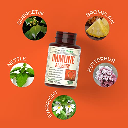Immune Allergy Support Supplement - With Quercetin, Bromelain, Eyebright, Nettle Leaf & Butterbur Extract - For Allergy, Sinus Relief, Inflammatory & Immune Health Support. Gluten & Gmo Free #TOP4