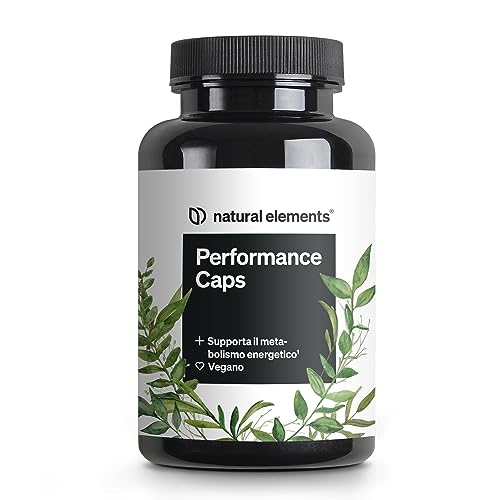 Performance Caps – 120 capsule di caffeina con tè verde, guarana e chicchi verdi di caffè – vitamine B – vegane, alto dosaggio, senza additivi – prodotto e testato in laboratorio in Germania