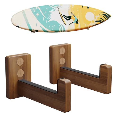 CAMATET Surfboard Racks for Wall Mount Wooden Surfboard Hanger Wood Surf Board Stand Indoor or Outdoor Surfboard Holder for Surf Racks Paddleboard Skimboard Longboard (Dark)