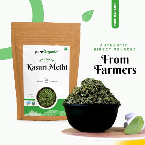 Pure Organio Kasuri Methi Leaves Organic Dried Fenugreek Leaves Natural Spice for Unique Flavor to Indian Dishes (100 Gm)