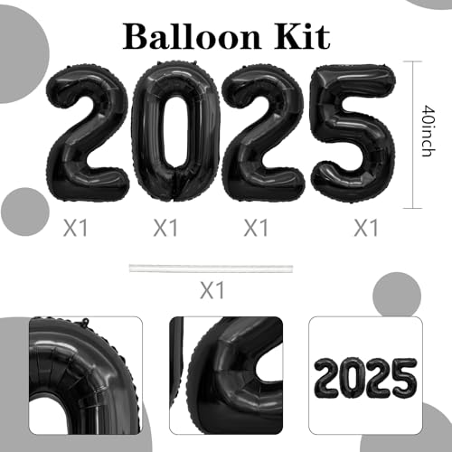 Image of 2025 Balloons Black, 40 Inch Foil Black Number Balloons 2 0 2 5, New Years Decorations, 2025 Graduation Decorations, New Years Eve Party Supplies 2025, Class Of 2025 Decorations, Graduation 2025