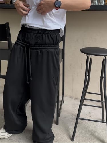 Double Waisted Sweatpants Men Y2k Baggy Sweatpants Wide Leg Drawstring Pants Streetwear Vintage Pants Gym Workout2