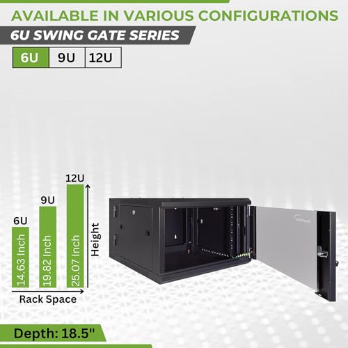 Image of NavePoint 6U Server Cabinet with Hinged Back - 23.6 inch Deep, Server Rack Enclosure with Locking Glass Door, Wall Mount Rack with Removable Side Panels, Network Cabinet with 2 Fans, Pre-Assembled