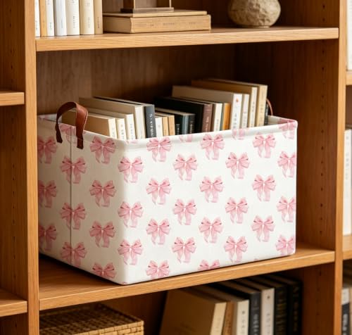 Image of Rectangle Storage Basket with Handles,Collapsible Storage Bin,Books Box,Gift Basket(Shimmer Bowknot)