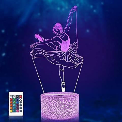 CooPark Ballerina Dancing Beside Lamp, 3D llusion Hologram Ballet Night Light with 16 Colors Changing Remote Control, Girl Bedroom Decor Special Birthday Gift for Kids Mom Woman Cover
