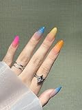 JIELINWEE Press on Nail Short Almond, Colorful Press on False Nails Short, 24PCS Acrylic Fake Nails