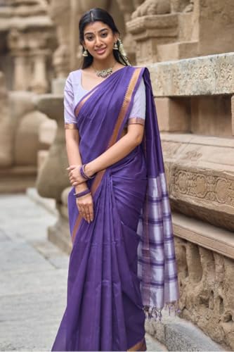 Image of Women's Cotton Woven Soft Sarees With Attach Blouse Piece.