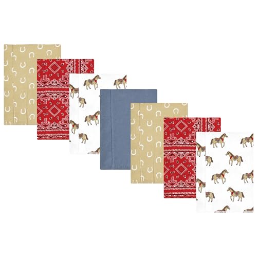 Hudson Baby Unisex Baby Cotton Poly Flannel Burp Cloths, Cowboy 7-Pack, One Size