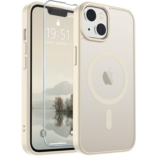 Image of SUPFINE Magnetic for iPhone 14 Case & iPhone 13 Case (Compatible with MagSafe)(Military Grade Drop Protection) Slim Translucent Matte Shockproof Phone Cover,Antique White