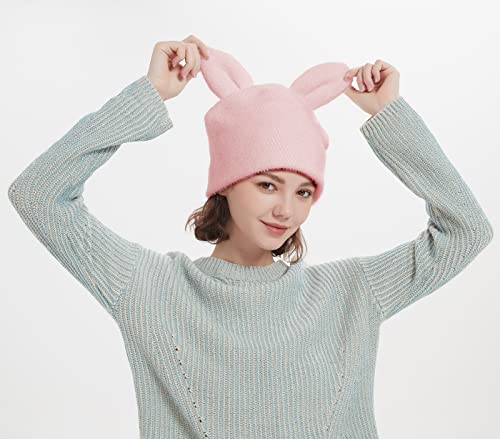 3D Rabbit Ears Beanie Hats Bunny Crochet Cap Cute Plush Winter Hat For Women Girls Pink #TOP1