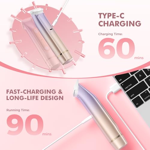 Image of Bikini Trimmer for Women, 2-in-1 Electric Razor for Pubic Hair & Body - Painless Wet /Dry Shaver with IPX7 Waterproof, Rechargeable Cordless Groomer for Legs, Underarm & Face (Mauve)