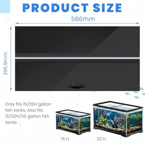 Image of Sieral Aquarium Lids Polycarbonate Canopy with LED Light 23.07 x 11.69 x 0.12 Inch for 15 /20H /55 Gallon Without Center Brace Aquariums Cover Fish Tank Lid with a Hook Knife, Black