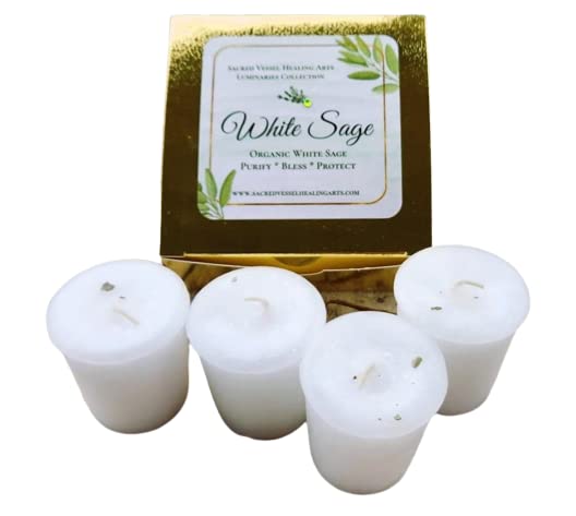 Amazon.com: White Sage Box of 4 Votive Candles Natural Sage Organic ...