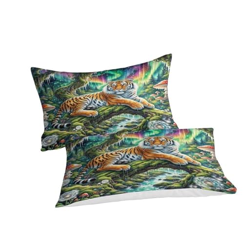 Housse de couette tigre 140x200cm microfibre douce lit simple 3D avec zip - 3