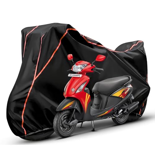 Image of Waterproof Bike Body Cover Compatible with Hero Pleasure Dustproof Scratchproof - Motorcycle Cover for Two Wheeler, Outdoor Full Cover with UV, Duty, Rain Protection (Black & Red) R1