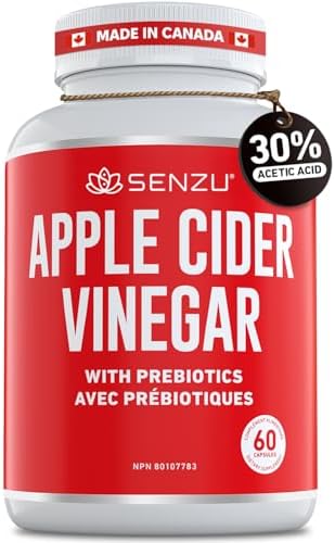 Max Strength Apple Cider Vinegar Capsules with Prebiotics (30% Acetic Acid) & Cayenne Pepper - Antioxidant, Digestion, Fiber Supplement | Made in Canada