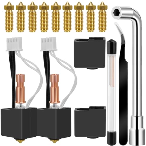 YOTINO 2 pcs Kobra S1 Hotend, 35-Piece Set with 0.2/0.4/0.6mm Nozzles, Silicone Socks and Nozzle Cleaning Tools, Compatible with Kobra S1/Kobra S1 Combo 3D Printer