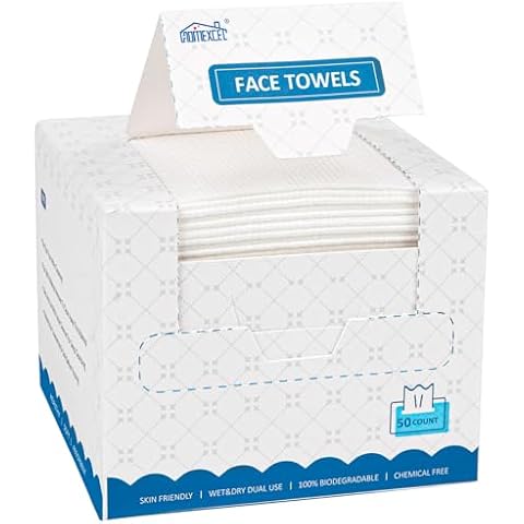 HOMEXCEL Face Towels, Disposable Face Towelette, Biodegradable Makeup Remover Dry Wipes 50 Count, Super Soft Clean Facial Towels Wash Cloth for Sensitive Skin Cover