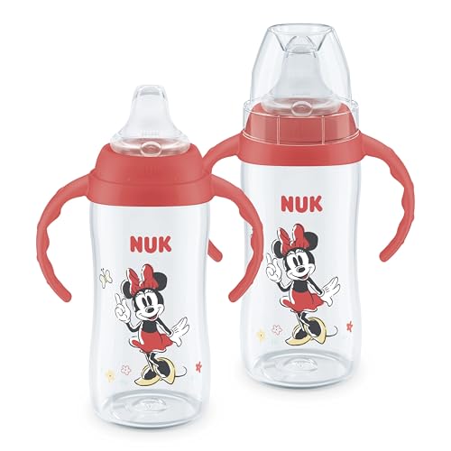 Image of NUK First Choice Minnie Mouse Large Learner Cup 2.0, 10oz. Sippy Cup with Handles, Spill Proof, Leak Proof Soft Straw Cup, 2-Pack