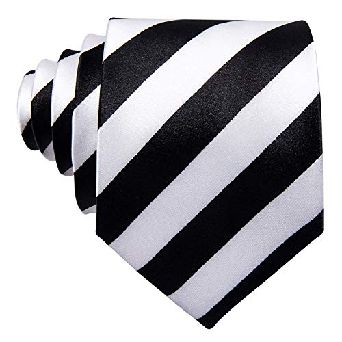 Image of Barry.Wang Man Stripe Ties Set Silk Woven Pocket Square Necktie Cufflinks Formal Party Business