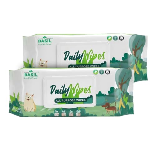 Image of Daily Pet Wipes | Wet Wipes For Dogs, Cats, Puppies & All Pets | Enriched With Castor Oil, Vitamin E | Non-Toxic & Gentle Grooming & Deodorising Wipes | 80 Wipes X Pack Of 2