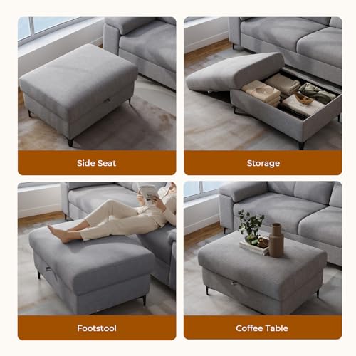 Image of Upvilla 35 inch Large Storage Ottoman for Living Room(Light Gray)