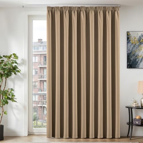 TOPICK Vorhänge Gardinen Verdunklungsvorhänge H245xB280 1 Stück Khaki | Abdunkelnd Vorhänge Blickdicht Wohnzimmer Gardinen für Schienensystem Blackout Curtains Gardinen mit Kräusel