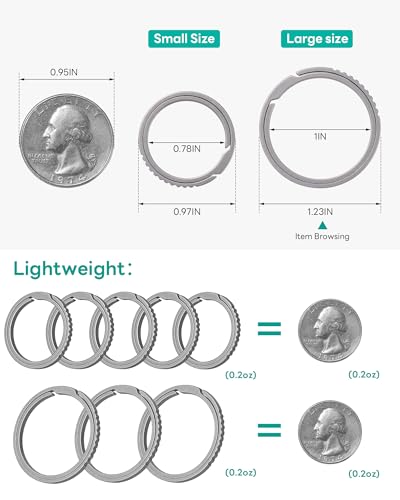 Image of TISUR Titanium Keychain Rings, Split Side Pushing Key Rings Heavy Duty Black Key Ring For Key Chain Carabiner Dog Tag Ring
