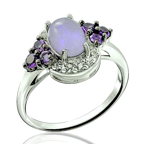 Image of Sterling Silver 925 Ring Genuine GEMS Oval Cabochon 8x6 mm, Rhodium-Plated Finish, Classic Style