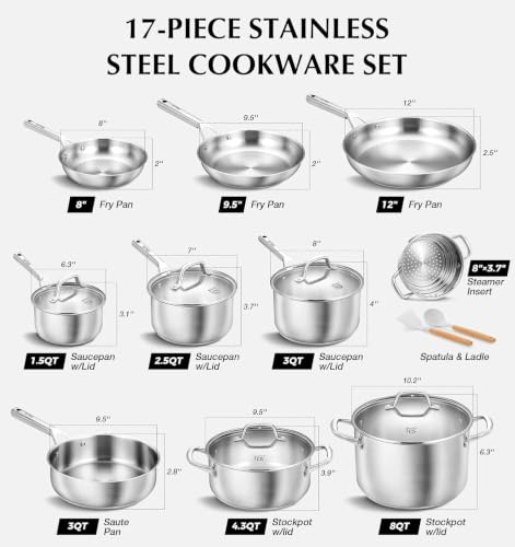 Image of KOCH SYSTEME CS Stainless Steel Cookware Set 17 Piece, 5 Ply Base Cookware