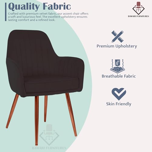 Image of Plush Dining Chair | Accent Chair for Living Room Bedroom Restuarant | Velvet Fabric & Thick Cushion Seat with Sturdy Glossy Metal Legs (Bronze Legs, Black)