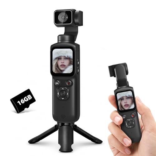 4K Vlogging Camera for YouTube 75MP Pocket Digital Camera with PDAF Autofocus 330 Rotating Lens AI Face Tracking 1.72 Touch Screen Tripod 16GB Card Handheld Video Camera for Daily Recording