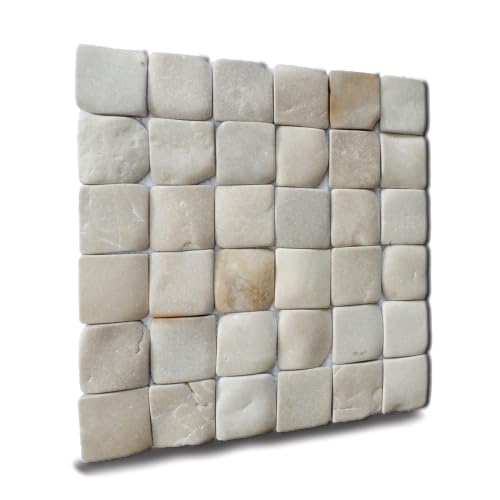 PEBBLETILE.CO Molar 5 Tan Pebble Mosaic, Tumbled Stone Backsplash Tiles for Kitchen Walls, Shower and Bathroom Walls, and Outdoor Areas (12" X 12")
